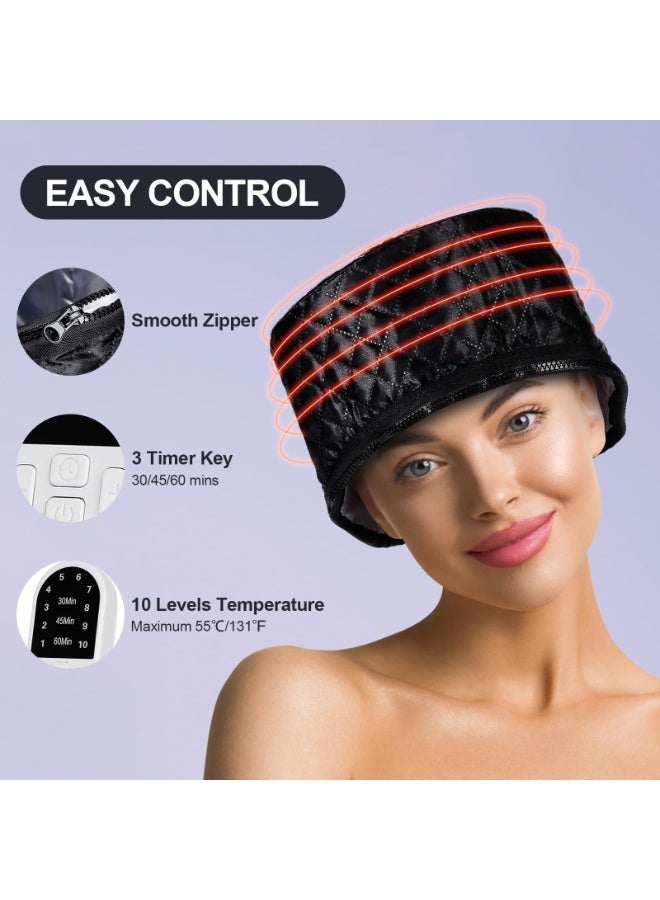 OSHIMA Electric Hair Steamer Cap, Black Heated Hair Cap, Steamer Hats with 10 Gears Temperature and Timer Control, Suitable for Women for Thermal - Image 4